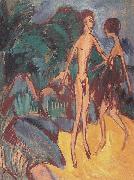 Ernst Ludwig Kirchner Nackter Jungling und Madchen am Strand oil painting reproduction